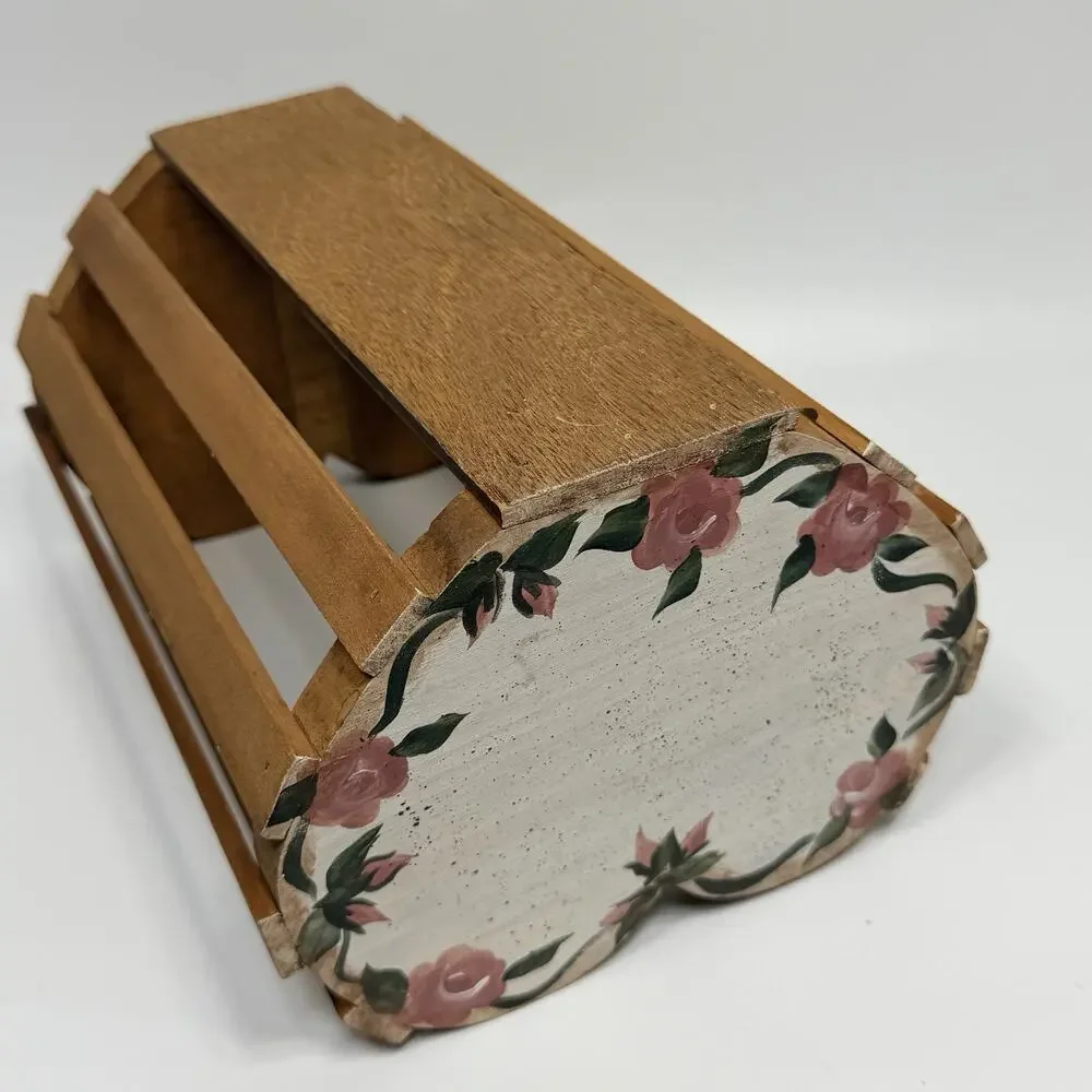 Vintage Wood Heart Basket Planter Farmhouse Country 10